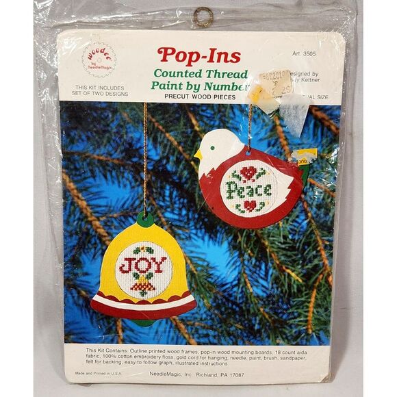 Woodee Needle Magic POP-INS counted thread paint by number CROSS STITCH ornament - Picture 1 of 2